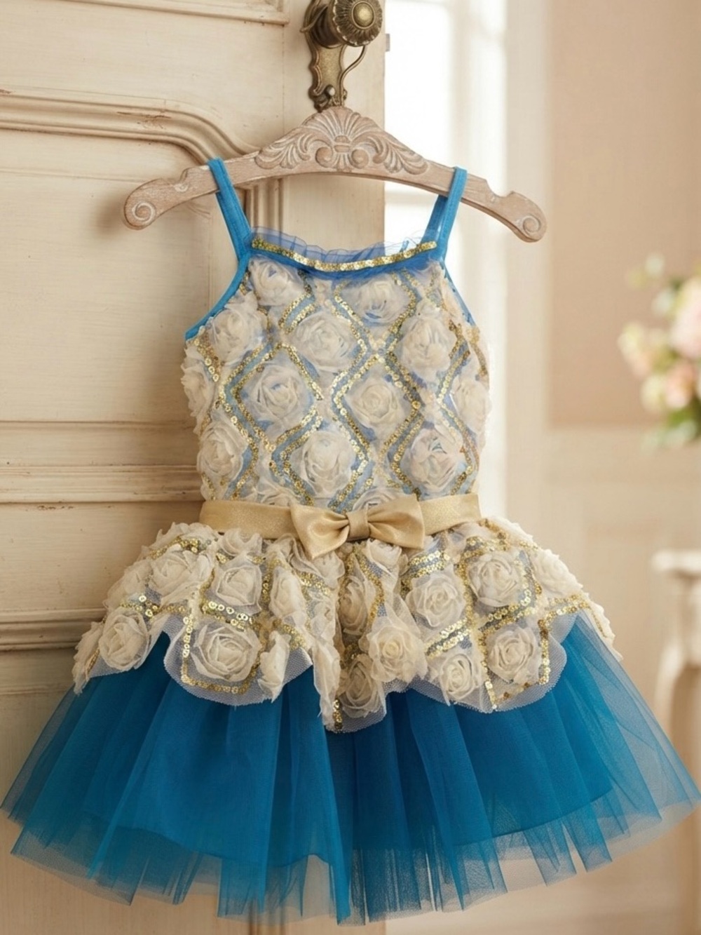 Revolution Blue and Gold Sequin Floral Dance Costume